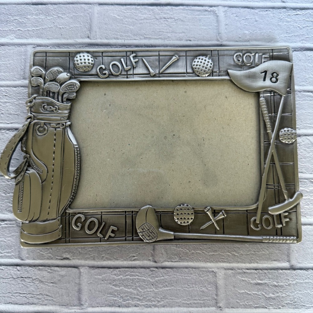 Golf Themed Pewter Picture Frame 4x6 Insert Landscape Sports Decor Silver Raised